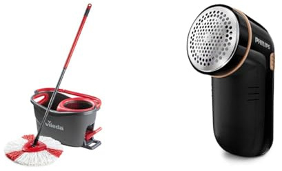 Vileda Turbo Microfibre Mop And Bucket Set, Spin Mop For Cleaning Floors, Set Of 1x Mop And 1x Bucket, Eco Packaging & PHILIPS Fabric Shaver, Black, Pack of 1