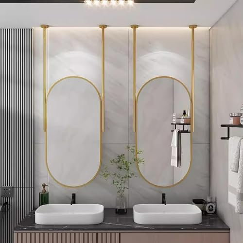 Espejo Ovalado para Colgar en el Techo, para Entrada, Sala de Estar, baño, Lavabo, Espejos de tocador con Doble Brazo y Marco de Metal para decoración del hogar (Size : 40cmx60cm)