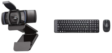 Logitech C920S HD Pro Webcam, Full HD 1080p/30fps Video Calling, Clear Stereo Audio & MK220 Compact Wireless Keyboard and Mouse Combo for Windows
