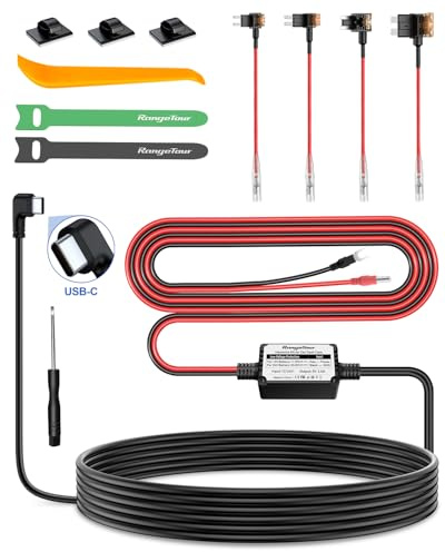Range Tour Dash Cam Hardwire Kit, USB-C Port 4m Hard Wiring Kit for Car Cam Car Charger Power Cord 12V/24V to 5V 2.5A Charger Cable with 4 Power Adapters 3 Fuses for Dashcam GPS etc