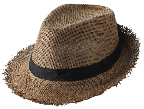 XGOPTS Mens Panama Hat Fedora Trilby Straw Sun Hat Short Brim Jazz Cap Summer Outdoor Casual UV Protection Panama Cap for Beach Holiday Traveling