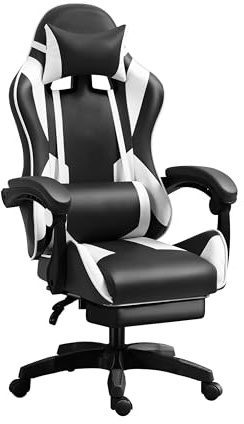 IZTOSS Silla Gaming Ergonómica - Silla Gamer con Respaldo Regulable, con Reposacabezas, reposabrazos y Soporte Lumbar (Blanco-A)
