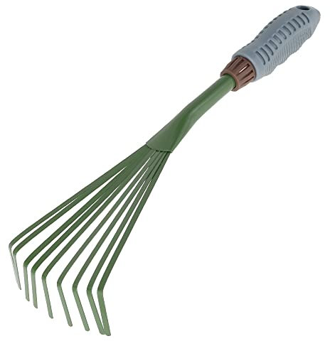 9 Teeth Mini Garden Rake, 15.5 Inch Rake for Gardening, Hand Fan Leaf Rake with Ergonomic Handle Lightweight Cleaning Rake Pet Excrement Rake Moss Rake Gardening Tools for Home Hotel Lawns Garden