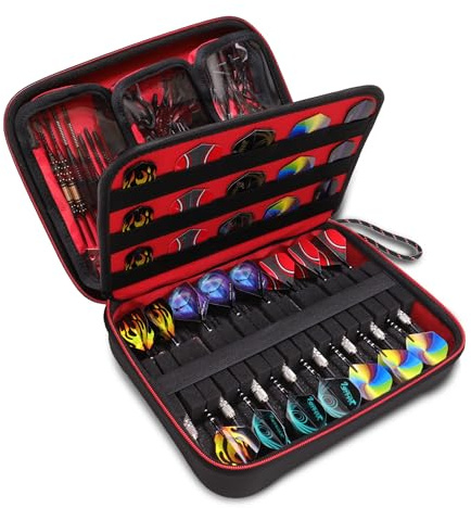USA Gear XL Dart-Etui mit Halbharter Schale – Set für Pfeile, Spitzen und Flights – Kompatibel mit Metall- und Soft-Dart-Spitzen (Rot)