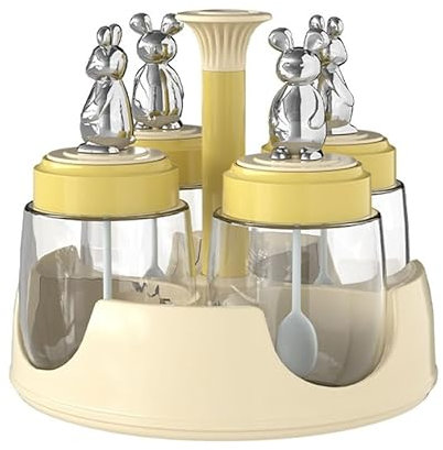 Luminexia Soportes para Botes de Especias con 4 Frascos De Vidrio,Especiero Giratorio,Carrusel Giratorio De Encimera,Botellas para Juego De Hierbas y Especias para Mostrador De Cocina y Restaurante