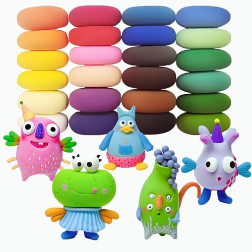 24 Colori Plastilina Bambini – Pasta Modellabile Autoindurente, Argilla Colorata Air Dry Clay, Pongo Creativo con Strumenti e Formine, Fommy Modellabile Sicura, Regalo Educativo 3-12 Anni