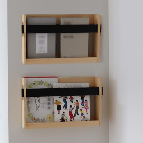 TIAYIA Wandmontierter Zeitschriftenständer aus Holz, Größe: 43,9 x 8,9 x 27,7 cm, Zeitschriftenhalter für Bücher, Zeitungen, Schallplatten, Eingangsbereich, Kinderzimmer, Heimdekoration, 2 Stück