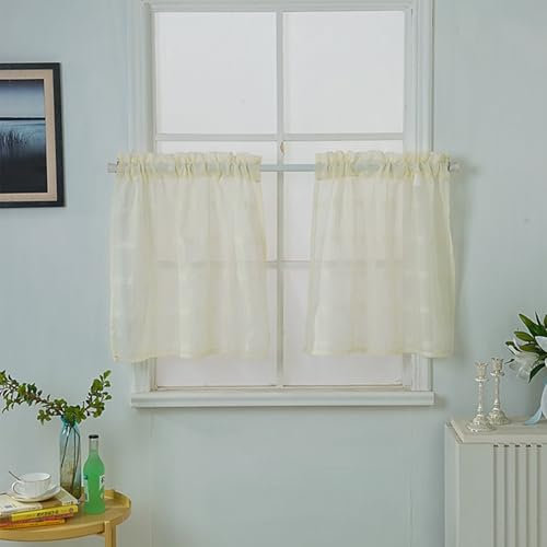 Dsnyu Scheibengardinen Modern Schlafzimmer, Gardinen Kurz Beige Gelb Polyester Bistrogardine Einfarbig Gestreift Kurzgardine Voile 1 Stück B 137 x H 90cm