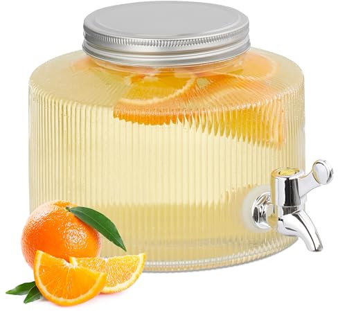 Relaxdays Dispenser in Vetro per Bevande, Erogatore 2,8 L con Rubinetto e Coperchio, Distributore Acqua, Bibite e Drink