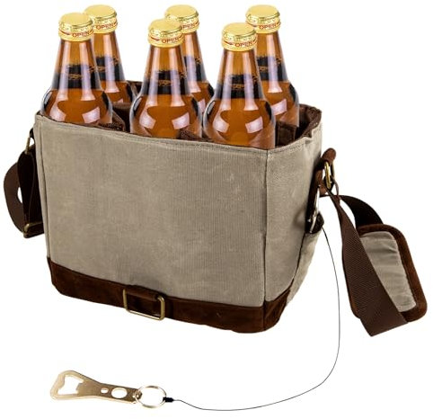 6 Pack Beer Bottle Carrier Bag,Six Pack Drink Caddy,Beer Cooler Tote with Bottle Opener,Insulated Beer Bottle Cooler,Beer Gifts for Men Dad,Beer Lover,Craft Beer Gift