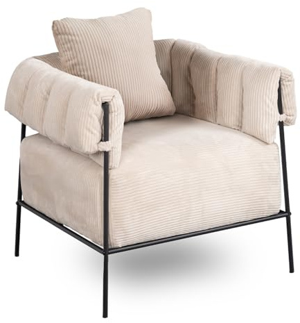 MEUBLE Cosy Sessel Wohnzimmer Einzelsofa Lehnstühle Lounge mit Kissen Relaxsessel Schminkstuhl Polsterstuhl für Schlafzimmer Vanity, Cordstoff, Beige