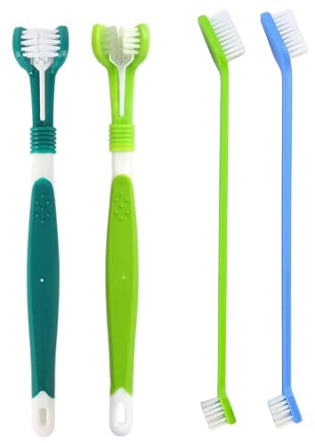 Dog Toothbrush Set,4 PCS Pet Toothbrush Dog Tooth Brush Cat Tooth Brush Multi-Angle Dental Teeth Cleaning Products Triple Heads Dogs Toothbrushes Dogs Dental Care for Pet Plaque Remover