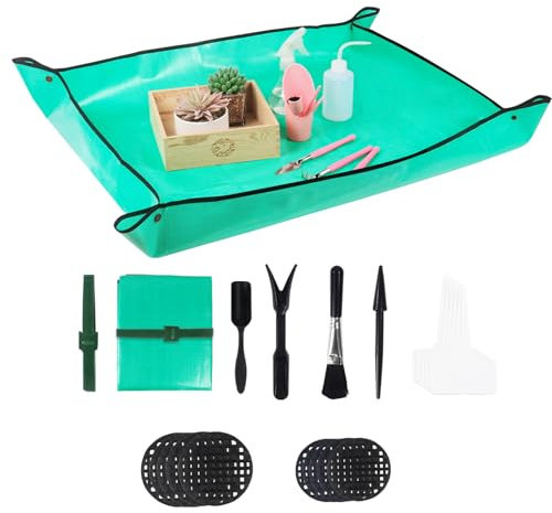 Lot de 21 tapis de rempotage d'intérieur - 80 x 100 cm - Kit d'outils pour plantes succulentes - Imperméable - Pour les amateurs de plantes, le jardinage - Vert