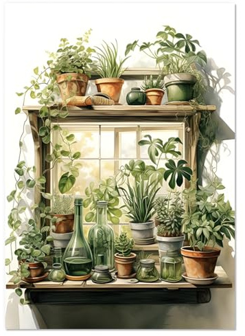 KiKiHong Diamond Painting Erwachsene,DIY Diamond Painting Fensterpflanzen | 5d Malen Nach Zahlen für Wand Dekor 30x40cm