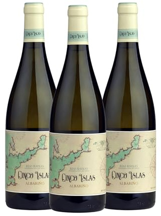 Cinco Islas Albariño Selección - Vino Blanco Premium D.O. Rías Baixas - Premiado con Gran Bacchus de Oro 2022 - Diseño Exclusivo con Faro Termosensible (Caja de 3 botellas)