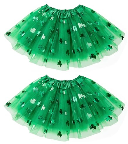 Zando 2 Pack St Patricks Day Tutu for Toddler Girls Shamrock Green Tutu Skirt for Girls Kids 4 Layers 2-8 Years Halloween Princess Puffy Tulle Skirt Dance Birthday Party Dress up