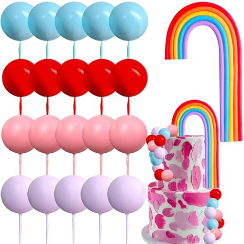 21 Stück Regenbogen Tortendeko Macarone Geburtstag Torten deko Macaroon Regenbogen Ball Kuchen Toppers Kuchen Deko Kugeln Cupcake Toppers für Geburtstag Baby Shower Hochzeit Party (B)