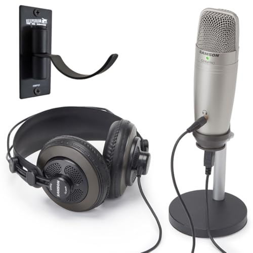 Samson C01U Pro Podcast Set med USB Studio-kondensatormikrofon Keepdrum HMP01 vägghållare för hörlurar