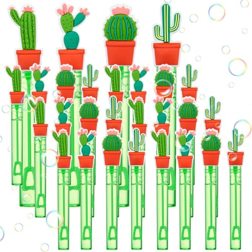 Rotatingpals 24 Pcs Cactus Party Favors Green Bubble Wands Bulk Mini Bubble Wands for Cactus Fiesta Green Party Decorations