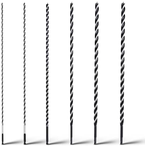 6PCS Auger Drill Bit 24 Long for Wood,Quick Change Hex Shank Tri Flute Wood Drill Bit for Soft and Hard Wood,Plastic,Drywall and Composite Materials(1/4,5/16,3/8,1/2,9/16,5/8)