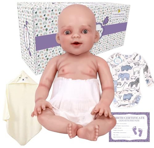 Yeefairy Barndockor i Realistiskt Silikon Nyfödd 43cm Lifelike Inte Vinyl Pojke med Öppna Ögon 2,85kg Emotionell Hjälp och Terapeutisk Företagning för Obarna Par (Beige hy)