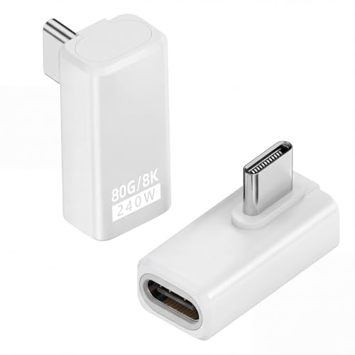 HTGuoji USB C Adapter, Type C 90Degree Right Angle Adapter (2pcs) | Support 80Gbps Data Transfer, 240W Charging and 8K Video,OTG compatible wiht Thunderbolt 5/4/3, Switch,MacBook,Laptop