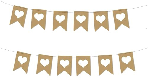 Herz Girlande für Hochzeitsdeko, Kraftpapier Hochzeit Polterabend Geburtstag Gartenparty Brautparty Junggesellinnenabschied Banner Vintage Deko