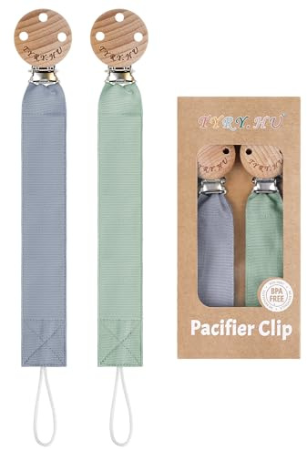 TYRY.HU Catenella Portaciuccio Tessuto Morbido Catenella Ciuccio Fatto a Mano Succhietto Porta Clip di Legno Cotone Bambini Ragazzi Massaggiagengive Clip Baby Regalo,2 Pezzi