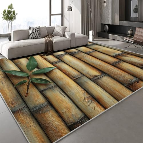 Generisch Bambus Teppich Kinderteppich Modern 3D Blätter Natur Teppich Kinderzimmer Kurzflor Teppiche rutschfeste Spielteppiche für Schlafzimmer Wohnzimmer Zimmer 140x200 cm