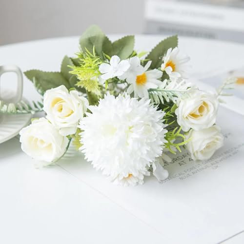 LIJUCAI Fiori artificiali, rose, crisantemi, bouquet di seta, per matrimonio, casa, camera, festival, ghirlanda, giardino, regalo fai da te, bouquet da sposa, decorazione (1 pz/1)