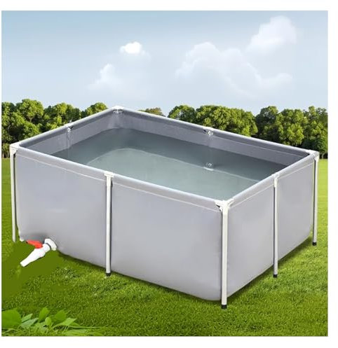 XILYZMO Foldable PVC Canvas Fish Pond,Outdoor Pool Above Ground, With Drain Valve Galvanized Pipe Bracket Temporary Holding Viewing Aquaculture Water Storage Tank(1m-Blue,3x1m)