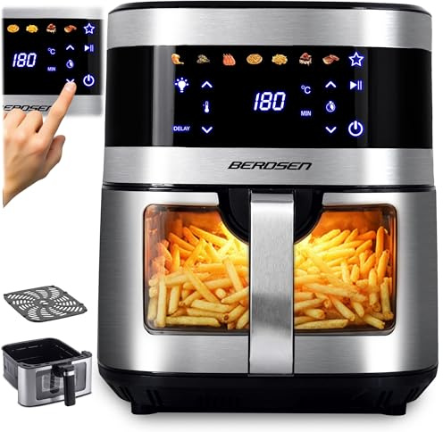 Berdsen Friggitrice ad aria calda XXL, 9,1 l, con finestra e touch screen, 1700 W, 7 programmi, lavabile in lavastoviglie