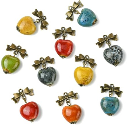 UR URLIFEHALL 24 Stück Antik Bronze Bowknot Charms mit Porzellan Herz Perle Baumeln Charms für Schmuckherstellung DIY Hängende Handwerk Ohrringe