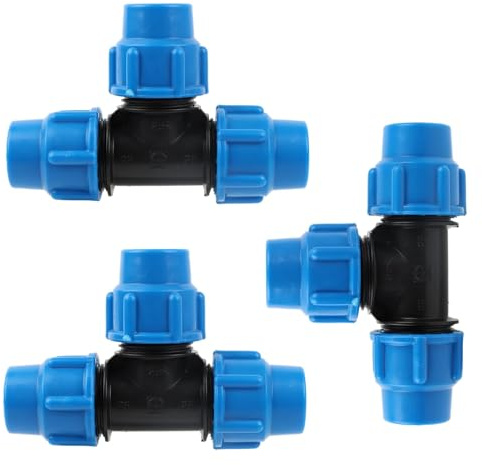 Pack de 3 Pièces Raccords de Tuyau en T 25 mm x 25 mm x 25 mm – Accessoires de haute qualité Raccord de Plomberie de Compression PN16 – Connecteur pour Tuyaux en Polyéthylène PE80 et PE100