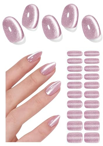 Œil de chat rose Autocollant Ongle Gel UV, 20pcs Film pour Ongles Autoadhésif Pour Nail Art