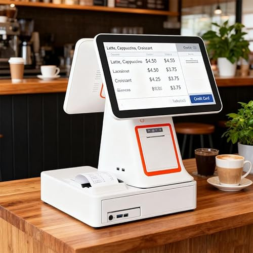 Caja registradora TPV, Todo en uno con Pantalla táctil Dual de 15,6, Sistemas TPV para pequeñas Empresas con CPU I5, 8 GB de RAM, 128 GB SSD, Windows 10, módulo WiFi
