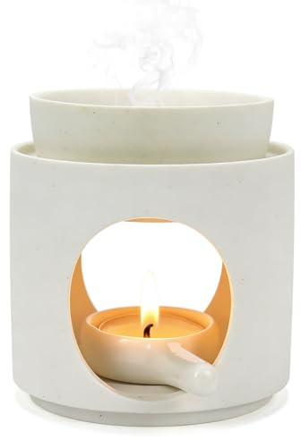 sudatong Doftlampa för eteriska oljor doftlampa värmeljus rökelsestövlar, värmare för eteriska oljor doftolja och doftvax, keramisk aromlampa (vit)