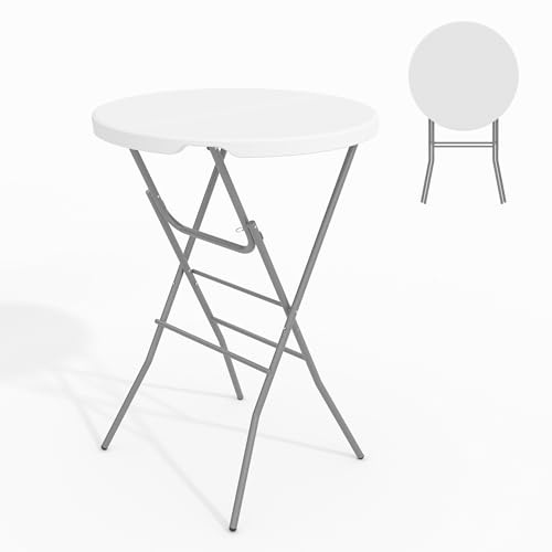 GarveeHome Klappbarer Stehtisch Ø80 cm, 110 cm Hoch für Garten & Partys | Stahlgestell, Rund, Klappbar, Buffet, Garten, Catering, Outdoor