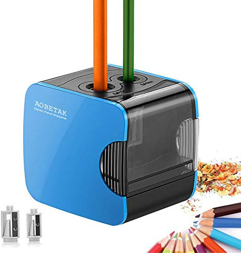 AOBETAK Elektrischer Bleistiftspitzer mit Reservoir, USB und batteriebetrieben, automatischer Spitzer, robuster elektrischer Bleistiftspitzer für Buntstifte und No.2