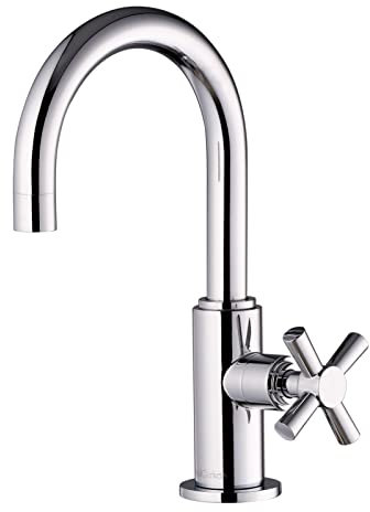 PaulGurkes Kaltwasserhahn Kreuzgriff Standventil Kaltwasser Armatur Chrom Aufputz Wasserhahn schenkbarer Auslauf ein Wasseranschluss