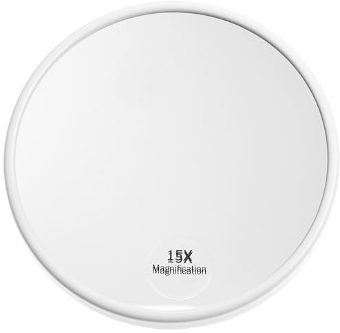 Fantasia Kosmetikspiegel mit 15-Fach Vergrößerung, Premium Schminkspiegel Ø 13cm rund mit Saugnapf, Acryl Make-Up-Spiegel für zuhause und unterwegs, innen Ø 12,0cm