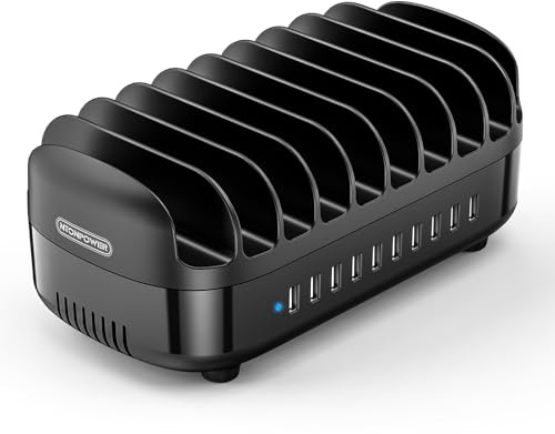 10 Ports Charging Station for Multiple Devices, 120W Charging Station Organizer, USB Charging Docking with Cooling Fan, for iPhone, for iPad, Tablet, Kindle, ETL Listed (2.4A Each, 24A in Total)