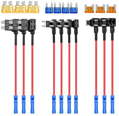 Nilight 50040R Adaptador de fusible Add-a-circuit de 12 V con perfil TAP estándar y mini TAP para coches, camiones y embarcaciones, 10 unidades, portafusibles en 3 colores: azul, rojo y negro