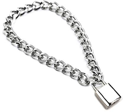 Padlock Necklace Metal Chain Collar Choker Heart Lock Necklace with Key and Box for Women, Men and Pet (16 to 22 Inches)