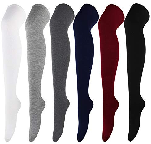 DRESHOW 6 Paar Kniestrümpfe Overknee Strümpfe Lange Gestreifte Socken Beinwärmer Schenkel Socken für Damen und Mädchen