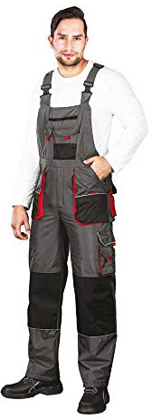 LEBER & HOLLMAN LH-BSW-B_SBCXXL Boston Gefütterte Schutzlatzhose, Grau-Schwarz-Rot, XXL Größe