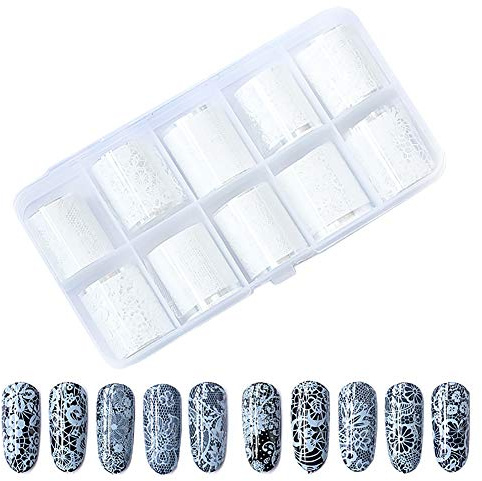 FSSTUD 10 Rolls Spitze Nagelaufkleber Nagel Transferfolie Nagelsticker Nagel Dekorationen für DIY Weiß