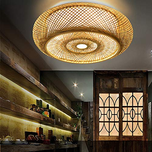 Deckenleuchte Vintage Deckenleuchte Holz Bambus Laterne Schlafzimmerlampe Kreativer Handgefertigter Rattan Pendelleuchte E27*3 Handgemachte Lampenschirm Esszimmer Wohnzimmer Küche Café Bar,40cm