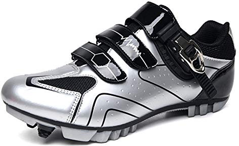 Prodkfe Moutntain Fahrradschuhe Herren Damen MTB Schuhe SPD Mountainbike Schuhe mit Schnalle B Silber 39 EU