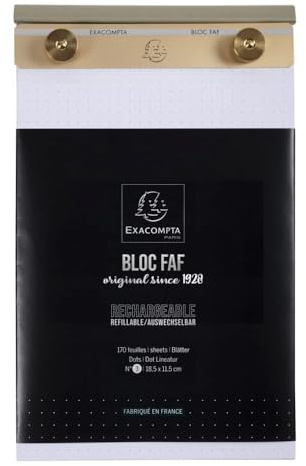 Exacompta 12123E Schreibblock FAF No.3 gepunktet 170 Blatt , 19,7 x 11,5 cm, mikroperforiert, ideal für Ihre Notizen, Retro-Design mit zeitloser Eleganz, endlos auswechselbar und nachfüllbar